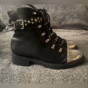 Shoe Republic LA Black and Silver Combat Boots